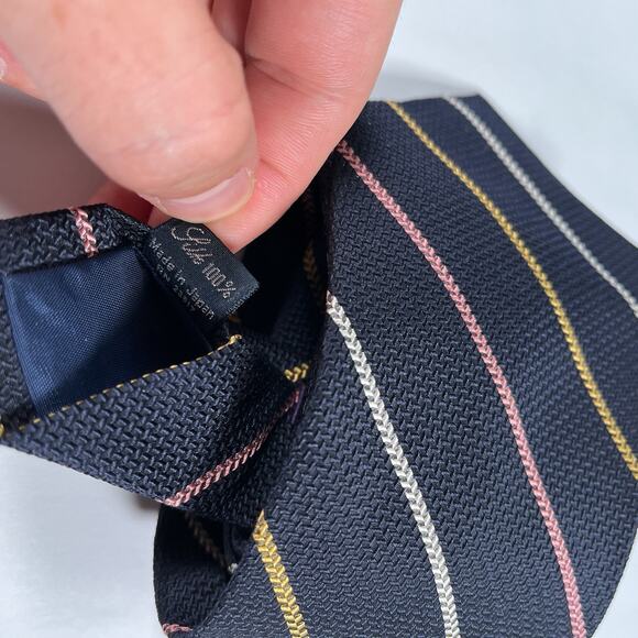 Britches of Georgetown Silk Handmade in Japan Necktie Neck Tie Navy Blue Striped - Picture 2 of 3